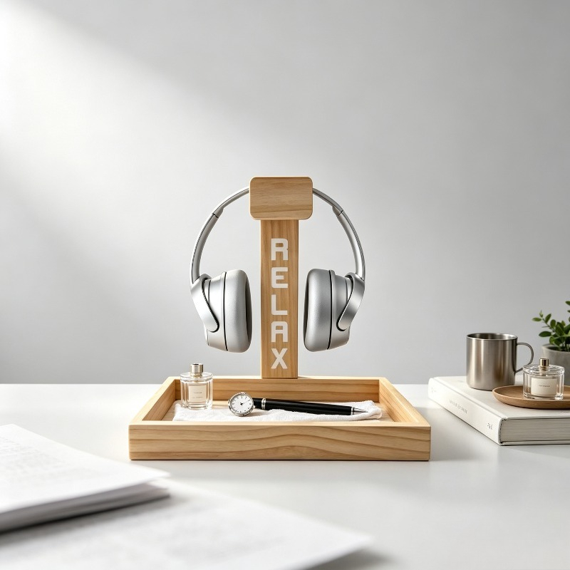 Gaming Accessories Organizer - Soporte de Madera para Auriculares de